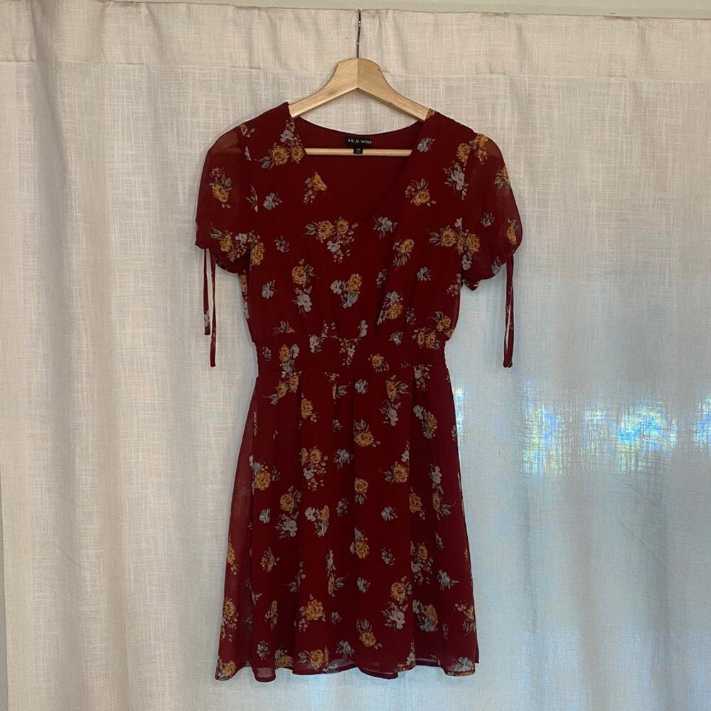 As U Wish Red Floral Mini Dress - XS